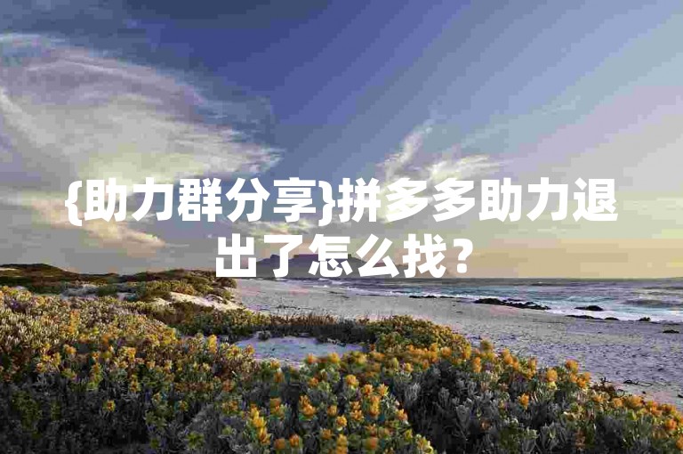 {助力群分享}拼多多助力退出了怎么找？