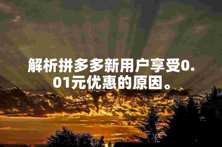 解析拼多多新用户享受0.01元优惠的原因。
