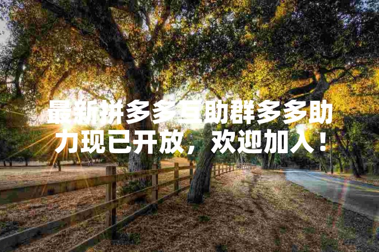 最新拼多多互助群多多助力现已开放，欢迎加入！