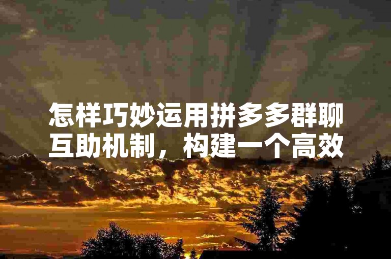 怎样巧妙运用拼多多群聊互助机制，构建一个高效的互助交流平台。