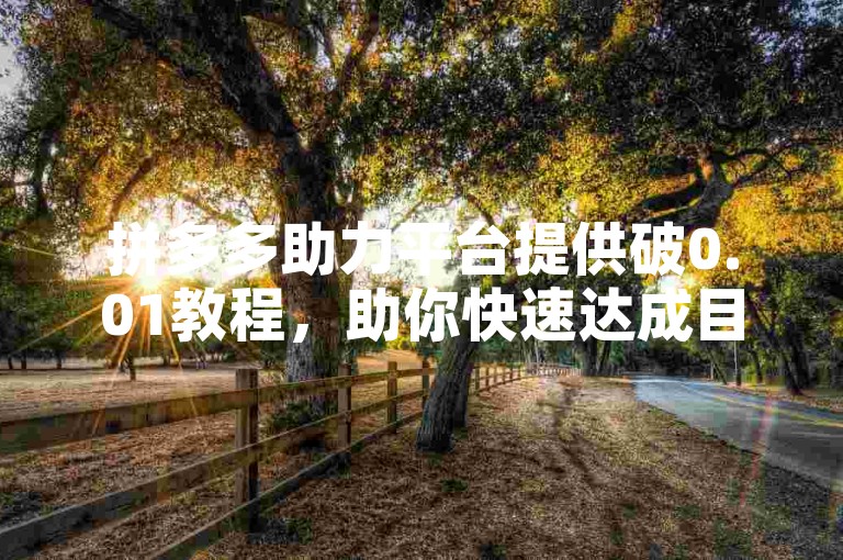 拼多多助力平台提供破0.01教程，助你快速达成目标。