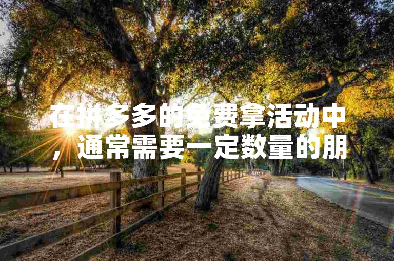 在拼多多的免费拿活动中，通常需要一定数量的朋友帮忙助力才能成功。