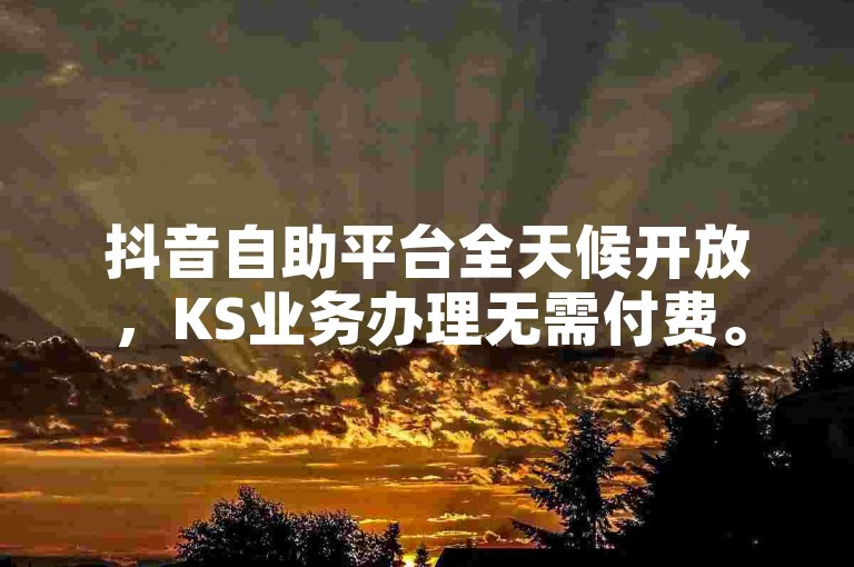 抖音自助平台全天候开放，KS业务办理无需付费。