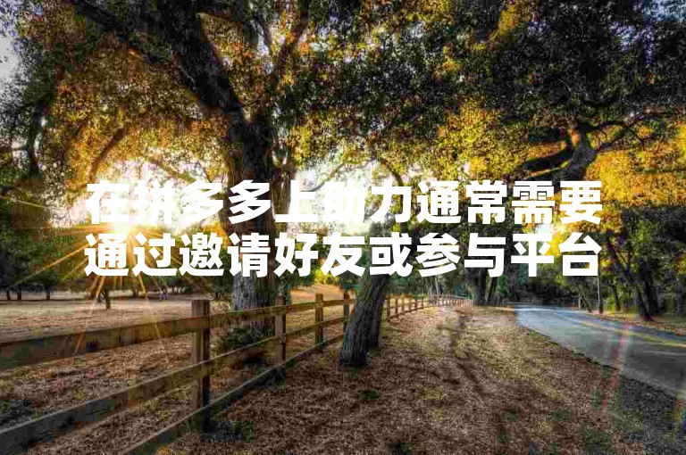 在拼多多上助力通常需要通过邀请好友或参与平台活动来获得额外的优惠或奖励。