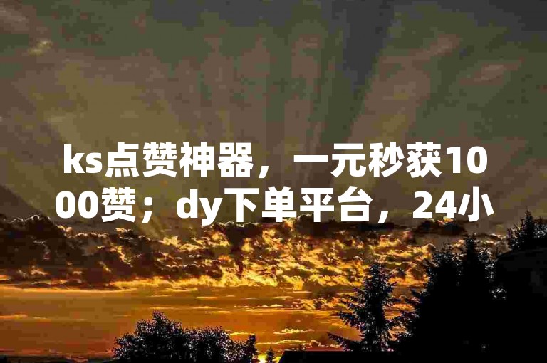 ks点赞神器，一元秒获1000赞；dy下单平台，24小时免费服务。