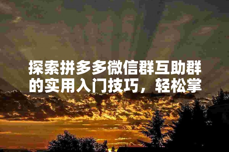 探索拼多多微信群互助群的实用入门技巧，轻松掌握群内互动与优惠信息共享的方法。