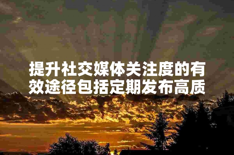 提升社交媒体关注度的有效途径包括定期发布高质量内容、积极互动以及利用热门话题吸引新关注者。