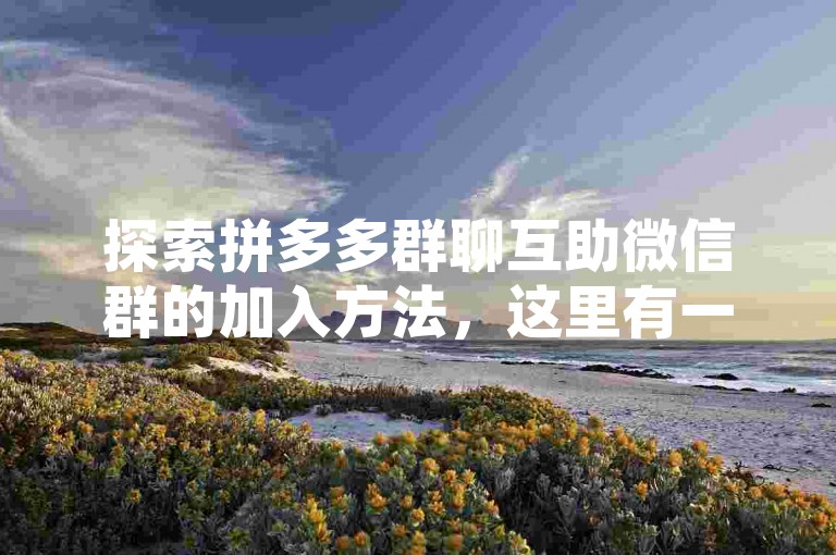 探索拼多多群聊互助微信群的加入方法，这里有一份详尽的操作指南等待你的发现。
