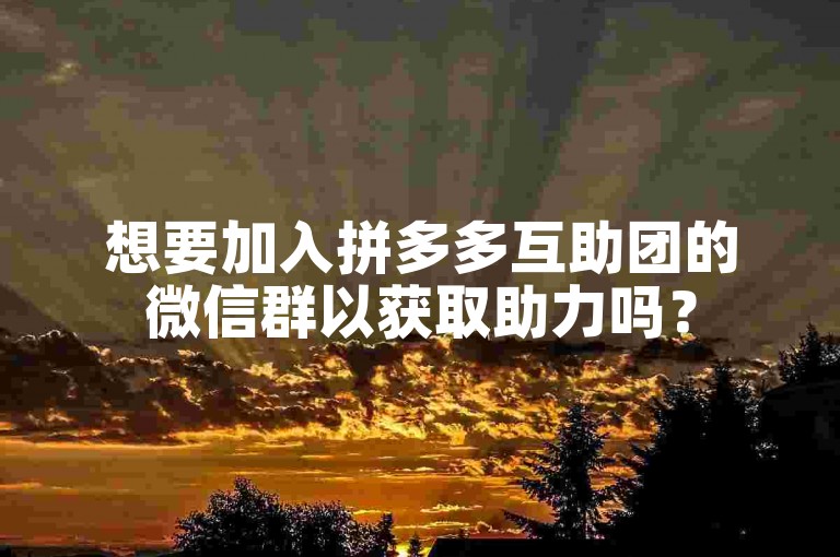 想要加入拼多多互助团的微信群以获取助力吗？