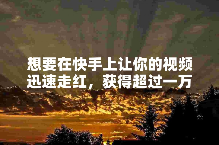 想要在快手上让你的视频迅速走红，获得超过一万次的播放量吗？掌握这些高效的视频推广策略，让你的内容瞬间爆红！