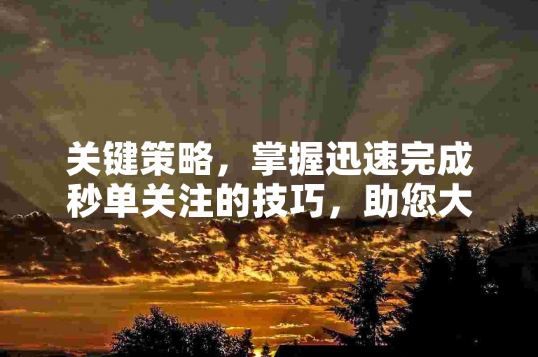 关键策略，掌握迅速完成秒单关注的技巧，助您大幅提升成交率！新手入门必学！