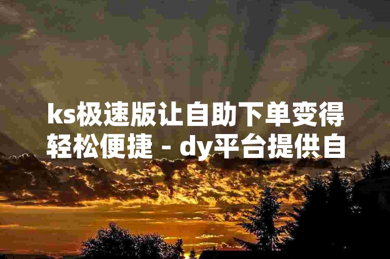 ks极速版让自助下单变得轻松便捷 - dy平台提供自助下单服务。