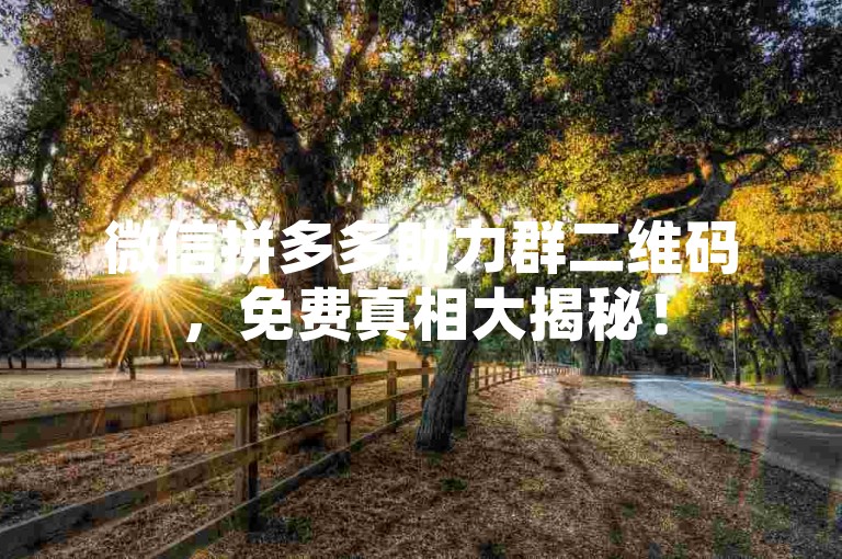 微信拼多多助力群二维码，免费真相大揭秘！