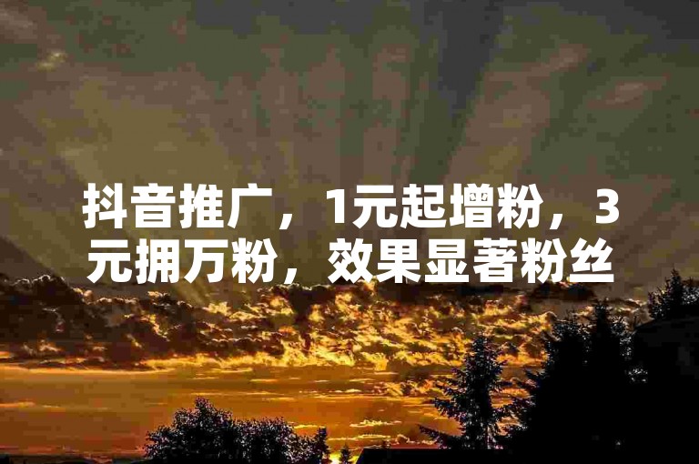 抖音推广，1元起增粉，3元拥万粉，效果显著粉丝稳。