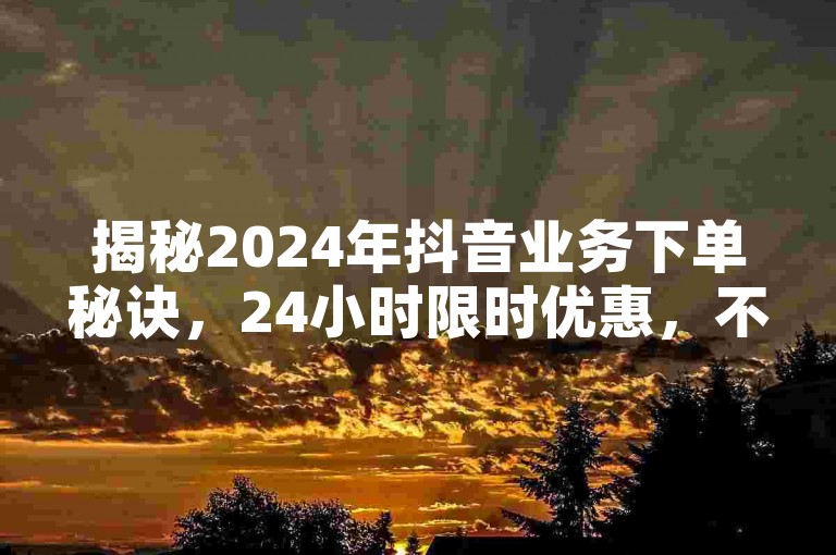 揭秘2024年抖音业务下单秘诀，24小时限时优惠，不容错过！