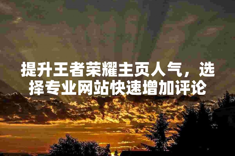 提升王者荣耀主页人气，选择专业网站快速增加评论点赞。