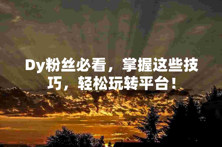 Dy粉丝必看，掌握这些技巧，轻松玩转平台！