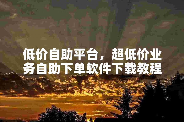 低价自助平台，超低价业务自助下单软件下载教程。