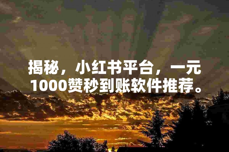 揭秘，小红书平台，一元1000赞秒到账软件推荐。