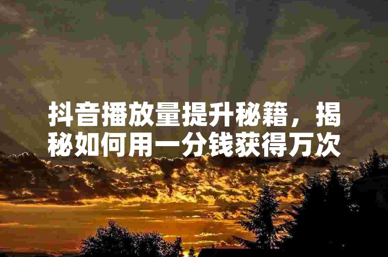 抖音播放量提升秘籍，揭秘如何用一分钱获得万次曝光！2024必备技巧。