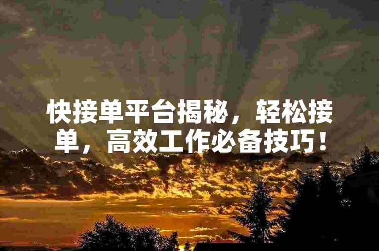 快接单平台揭秘，轻松接单，高效工作必备技巧！