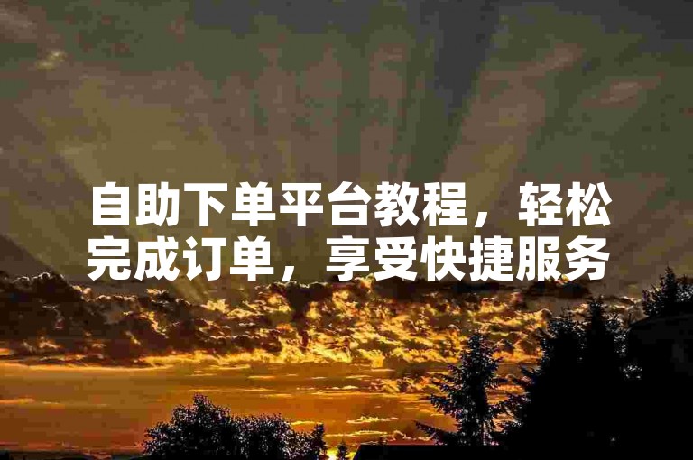 自助下单平台教程，轻松完成订单，享受快捷服务。