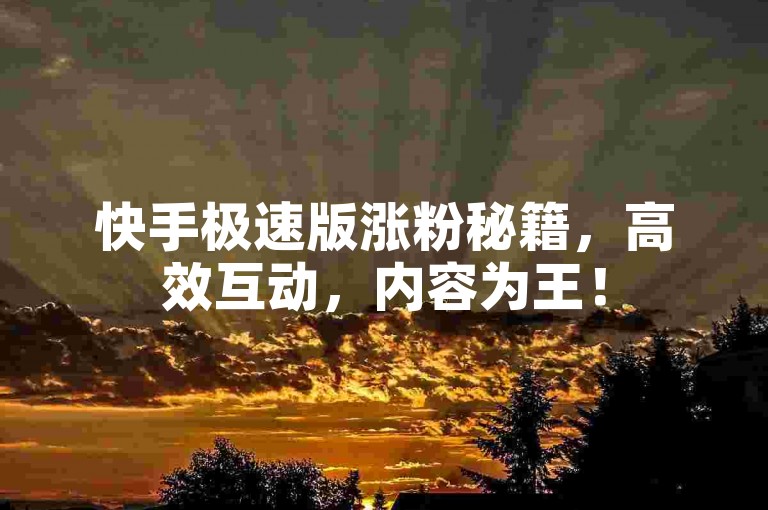 快手极速版涨粉秘籍，高效互动，内容为王！