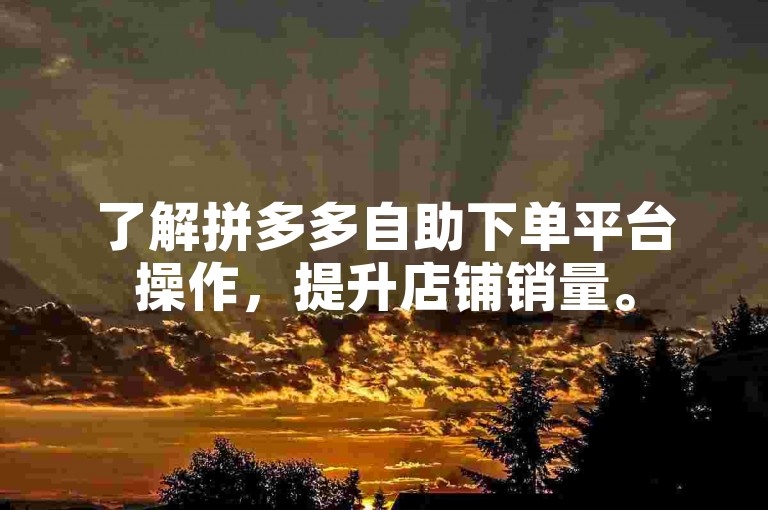 了解拼多多自助下单平台操作，提升店铺销量。