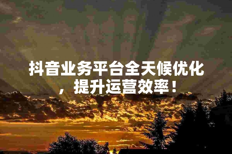 抖音业务平台全天候优化，提升运营效率！