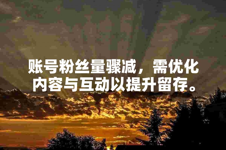 账号粉丝量骤减，需优化内容与互动以提升留存。