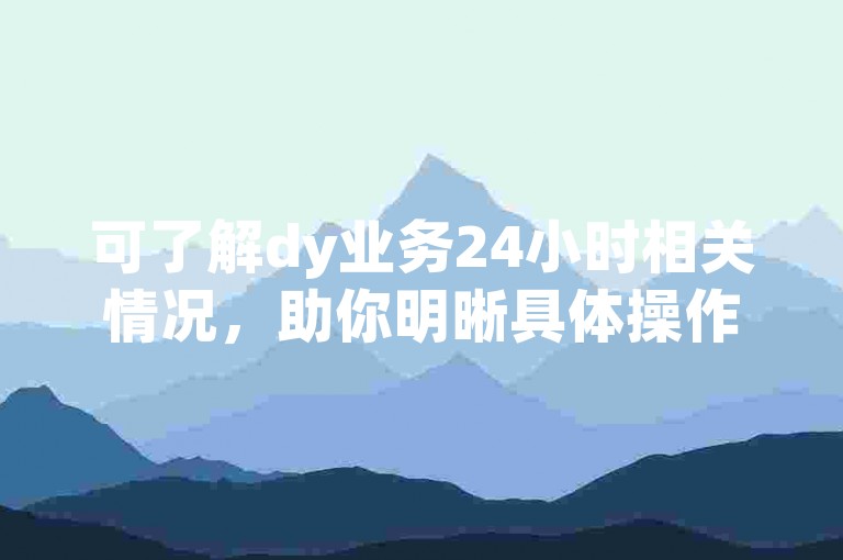 可了解dy业务24小时相关情况，助你明晰具体操作与要点。