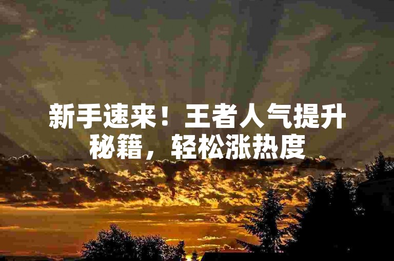 新手速来！王者人气提升秘籍，轻松涨热度